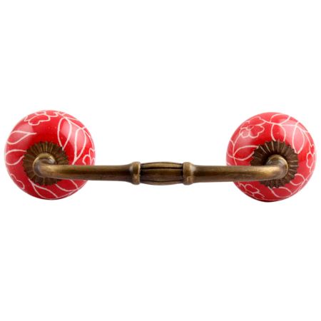 Red Leaf Floral Ceramic Bridge Handle